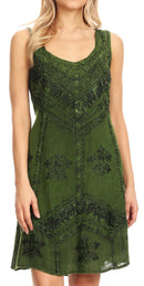 Sakkas Sudha Stonewash Embroidery Mid Length Adjustable dress