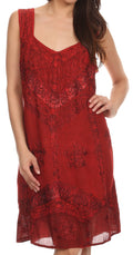 Sakkas Sudha Stonewash Embroidery Mid Length Adjustable dress#color_Red