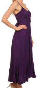 Sakkas Allie Stonewashed Embroidered Adjustable Spaghetti Straps Long Dress