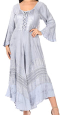 Sakkas Mirabel Stonewashed Corset Style Floral Emboridery Kimono Sleeve Dress#color_BabyBlue