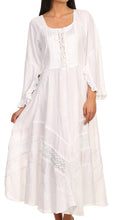Sakkas Mirabel Stonewashed Corset Style Floral Emboridery Kimono Sleeve Dress#color_White
