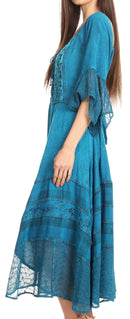 Sakkas Bexley Scoop Neck Bell Sleeve Bohemian Gypsy Embroidered Corset Dress