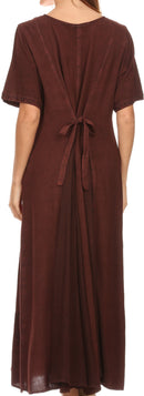 Sakkas Hailey Cap Sleeve Caftan Long Embroidered Stonewashed Dress