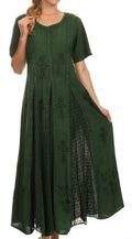 Sakkas Hailey Cap Sleeve Caftan Long Embroidered Stonewashed Dress#color_Green