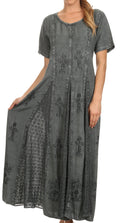 Sakkas Hailey Cap Sleeve Caftan Long Embroidered Stonewashed Dress#color_Grey