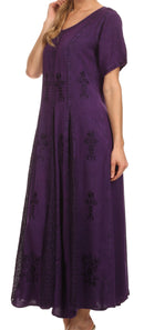 Sakkas Hailey Cap Sleeve Caftan Long Embroidered Stonewashed Dress