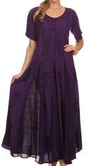 Sakkas Hailey Cap Sleeve Caftan Long Embroidered Stonewashed Dress#color_Pruple