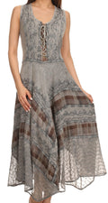 Sakkas Azalea Stonewashed Rayon Embroidery Corset Style Dress#color_Grey