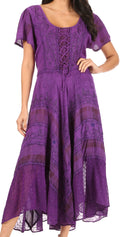 Sakkas Mila Long Corset Embroidered Cap Sleeve Dress With Adjustable Waist#color_Purple