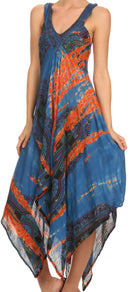 Sakkas Lala Smocked Back Handkerchief Hem V-Neck Sleeveless Dress