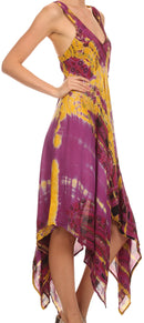 Sakkas Lala Smocked Back Handkerchief Hem V-Neck Sleeveless Dress