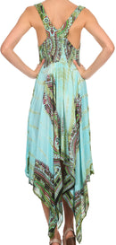 Sakkas Lala Smocked Back Handkerchief Hem V-Neck Sleeveless Dress