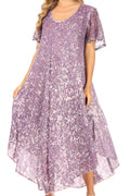 Sakkas Lila Freckled Dyed Cap Sleeve Scoopneck Long Caftan Dress / Cover Up#color_Purple