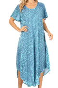 Sakkas Lila Freckled Dyed Cap Sleeve Scoopneck Long Caftan Dress / Cover Up#color_Turquoise