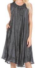 Sakkas Nora Sleeveless Embroidered Short Tie Dye Caftan Dress / Cover Up#color_2-Black