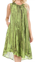 Sakkas Nora Sleeveless Embroidered Short Tie Dye Caftan Dress / Cover Up#color_2-ForestGreen