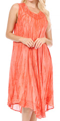 Sakkas Nora Sleeveless Embroidered Short Tie Dye Caftan Dress / Cover Up#color_2-Salmon