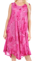 Sakkas Nora Sleeveless Embroidered Short Tie Dye Caftan Dress / Cover Up#color_3-Fuchsia