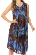 Sakkas Nora Sleeveless Embroidered Short Tie Dye Caftan Dress / Cover Up#color_4-NavyTurquoise