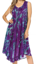 Sakkas Nora Sleeveless Embroidered Short Tie Dye Caftan Dress / Cover Up#color_4-PurpleTurquoise