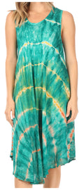 Sakkas Nora Sleeveless Embroidered Short Tie Dye Caftan Dress / Cover Up#color_Green