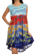 Sakkas Nora Sleeveless Embroidered Short Tie Dye Caftan Dress / Cover Up#color_LightBlue