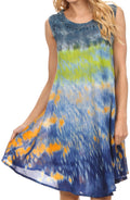 Sakkas Nora Sleeveless Embroidered Short Tie Dye Caftan Dress / Cover Up#color_PowderBlue