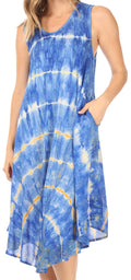 Sakkas Nora Sleeveless Embroidered Short Tie Dye Caftan Dress / Cover Up#color_SkyBlue