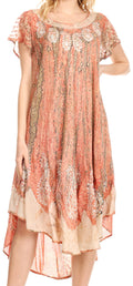 Sakkas  Bree Long Embroidered Cap Sleeve Marbled Dress#color_BurntSienna