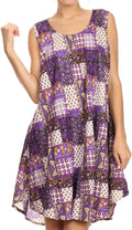 Sakkas Spal Mid Length Scoop Neck Tank Top Printed Batik Caftan Dress / Cover Up#color_16502-Purple