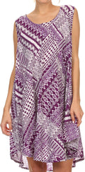 Sakkas Spal Mid Length Scoop Neck Tank Top Printed Batik Caftan Dress / Cover Up#color_16503-Purple