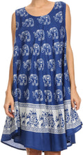 Sakkas Spal Mid Length Scoop Neck Tank Top Printed Batik Caftan Dress / Cover Up#color_16504-Blue
