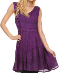 Sakkas Jaydence Short Floral Embroidered Deep Neck Tank Top Sleeveless Batik Dress#color_Purple