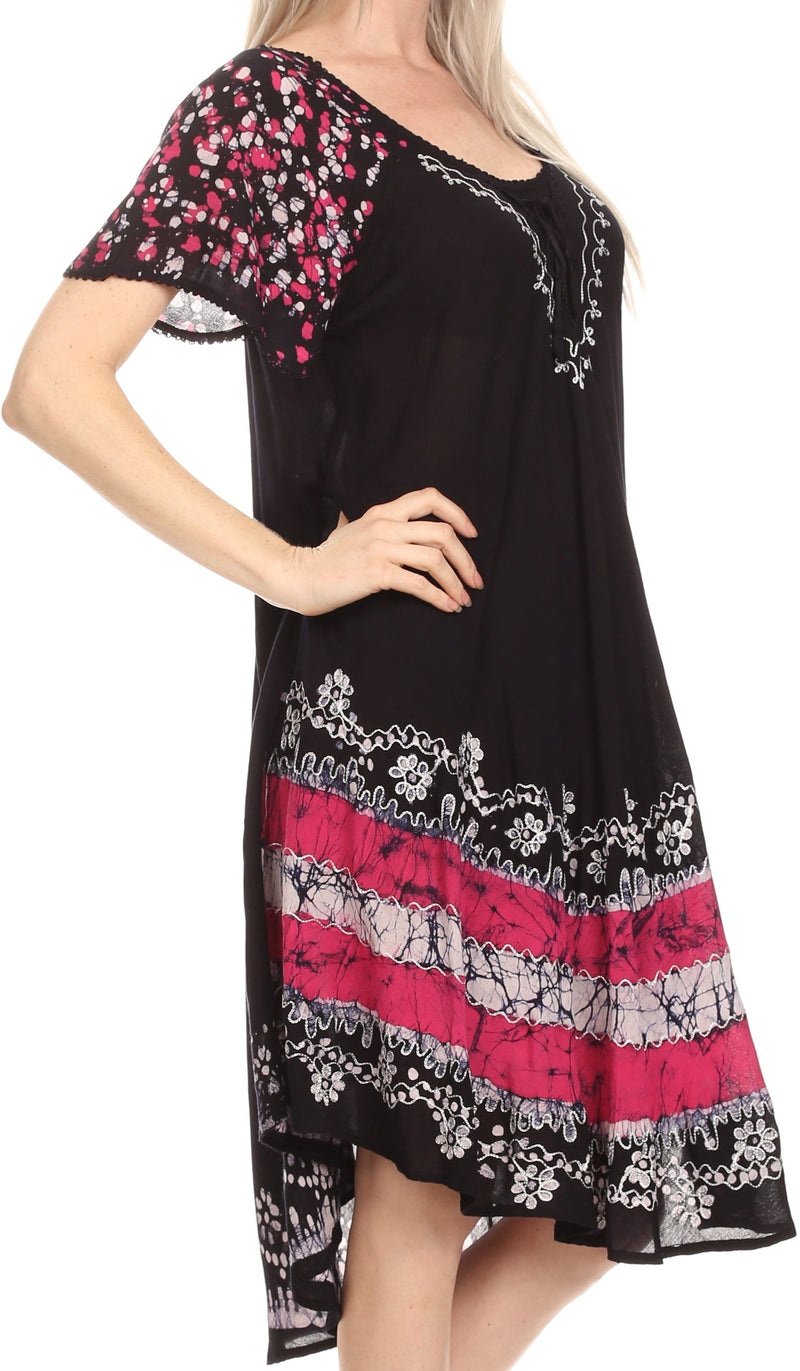 Sakkas Elisha Mid Length Batik Caftan Embroidered Cap Sleeves Floral Pattern