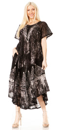 Sakkas Ronny Lace Embroidered Cap Sleeve Tie Dye Wash Caftan Dress / Cover Up#color_Black