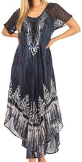 Sakkas Ronny Lace Embroidered Cap Sleeve Tie Dye Wash Caftan Dress / Cover Up#color_DustyBlue/Black