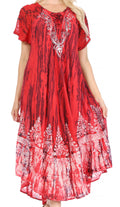 Sakkas Ronny Lace Embroidered Cap Sleeve Tie Dye Wash Caftan Dress / Cover Up#color_Fuchsia/Navy
