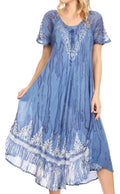 Sakkas Ronny Lace Embroidered Cap Sleeve Tie Dye Wash Caftan Dress / Cover Up#color_SkyBlue