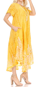 Sakkas Ronny Lace Embroidered Cap Sleeve Tie Dye Wash Caftan Dress / Cover Up