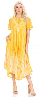 Sakkas Ronny Lace Embroidered Cap Sleeve Tie Dye Wash Caftan Dress / Cover Up