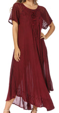 Sakkas Egan Women's Long Embroidered Caftan Dress / Cover Up With Embroidered Cap Sleeves#color_A-Burgundy
