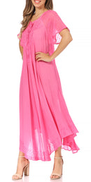 Sakkas Egan Women's Long Embroidered Caftan Dress / Cover Up With Embroidered Cap Sleeves