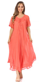 Sakkas Egan Women's Long Embroidered Caftan Dress / Cover Up With Embroidered Cap Sleeves