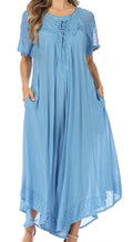 Sakkas Egan Women's Long Embroidered Caftan Dress / Cover Up With Embroidered Cap Sleeves#color_P-OceanBlue
