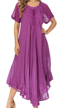 Sakkas Egan Women's Long Embroidered Caftan Dress / Cover Up With Embroidered Cap Sleeves#color_P-Purple