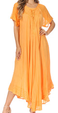 Sakkas Egan Women's Long Embroidered Caftan Dress / Cover Up With Embroidered Cap Sleeves#color_P-Tangerine