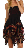 Sakkas Batik Handkerchief Hem Short Dress#color_Black/Red