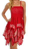 Sakkas Batik Handkerchief Hem Short Dress#color_Red/Cream