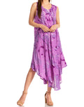 Sakkas Laeila Tie Dye Washed Tall Long Sleeveless Tank Top Caftan Dress / Cover Up#color_Purple