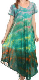 Sakkas Kaylaye Long Tie Dye Ombre Embroidered Cap Sleeve Caftan Dress / Cover Up